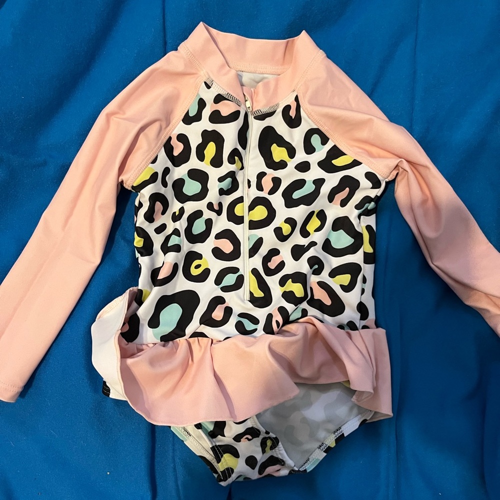 Pastel pink multicolor leopard rashguard/ leotard